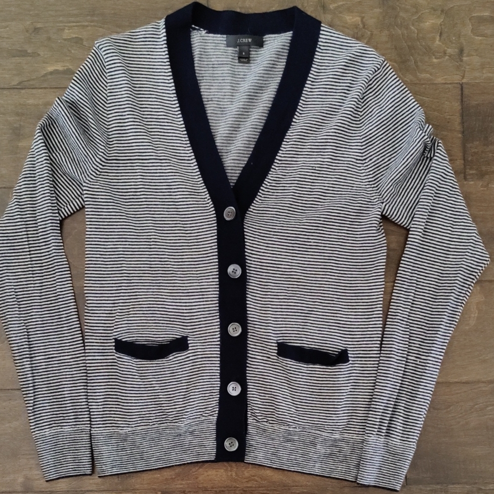 J. Crew Women's Striped Cardigan in Blue and White